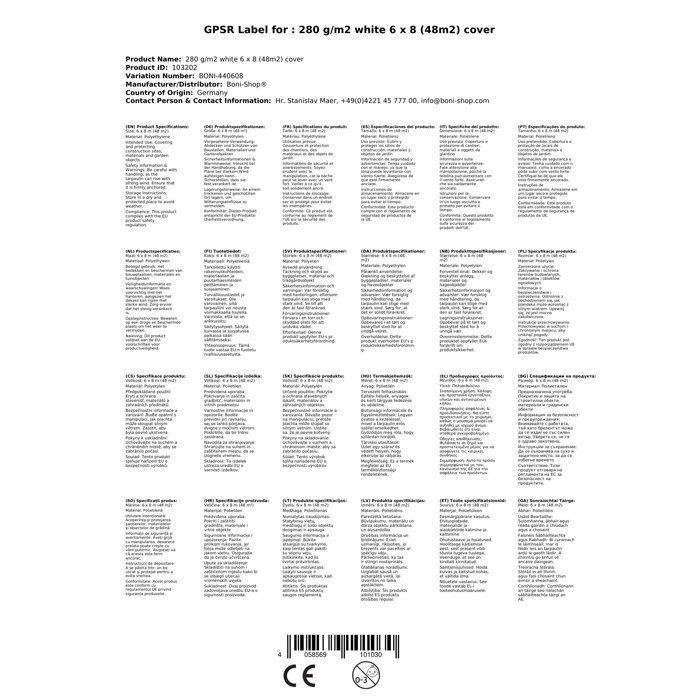 Bâche de Protection 6x8m, 280g/m², Étanche et Résistante - Bâche Blanche Polyvalente