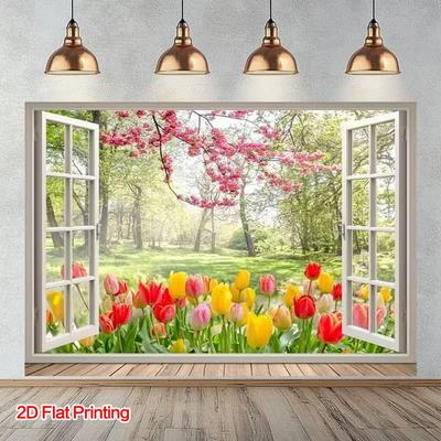 2D Фотозона Фон: Весенний Лес Вид из Окна