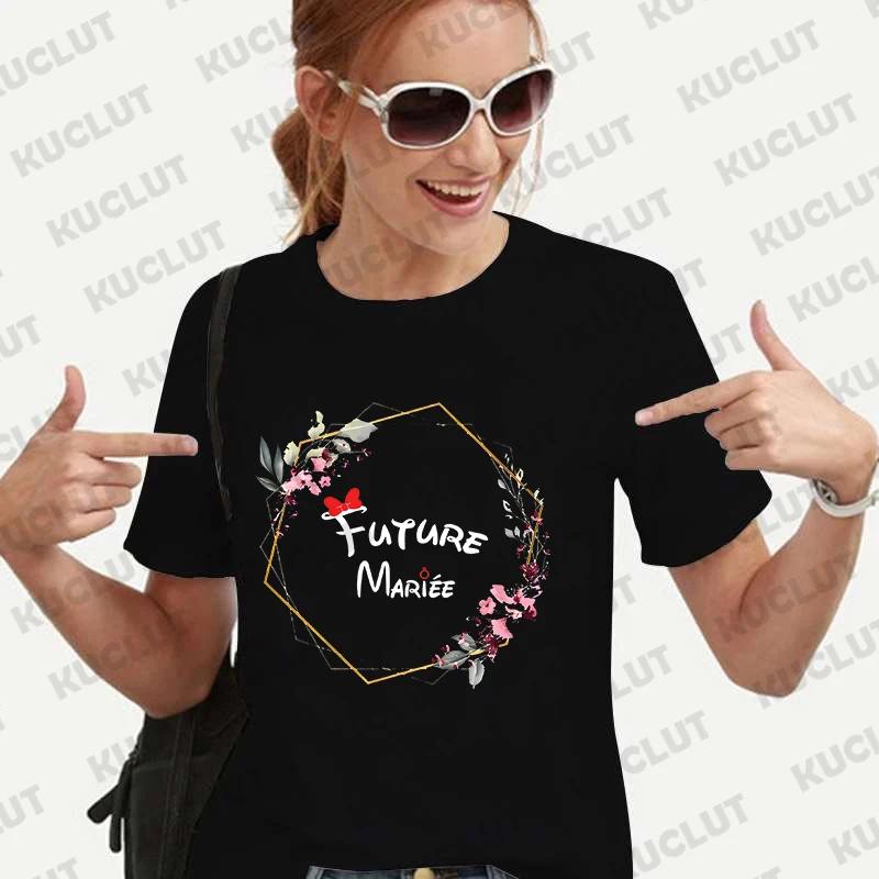 Team Bride Bridesmaid Tshirt Bridal Wedding Y2k Tops French Girls Bachelorette Party Tees Evjf Future Bride Flower Crown Tshirt