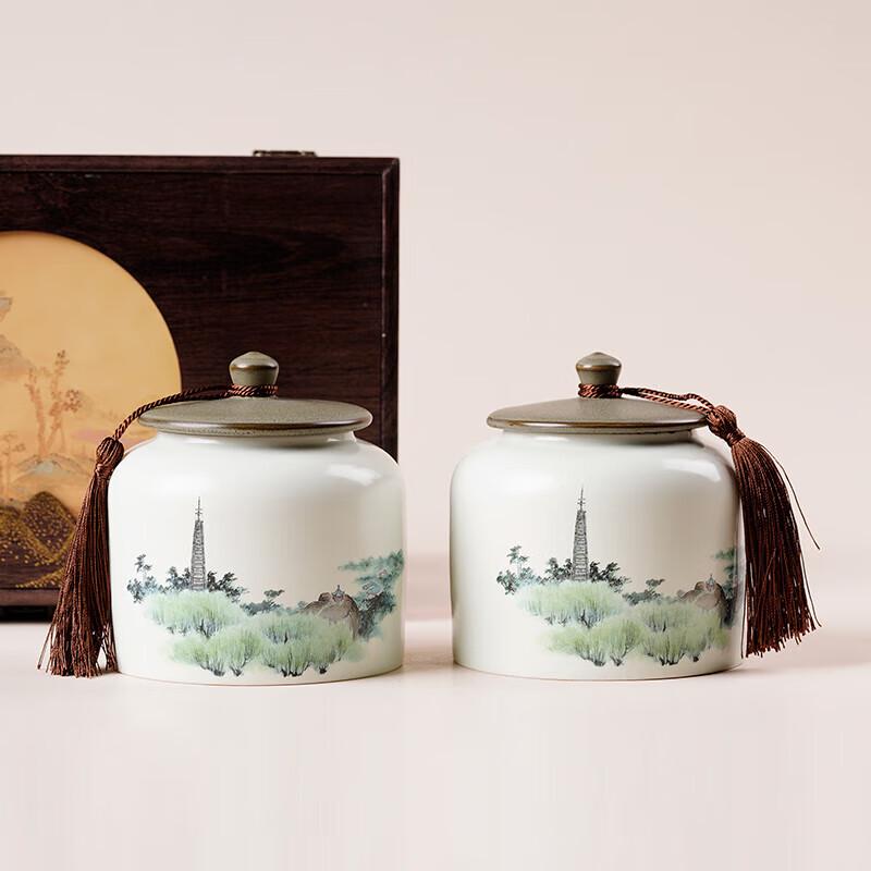 Classical Ceramic Tea Jar Set with Wooden Box