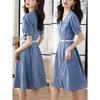 Summer Slim Denim Short Sleeve Dress Casual Waist Cinching Womens Outfit Lightweight Versatile Fashion