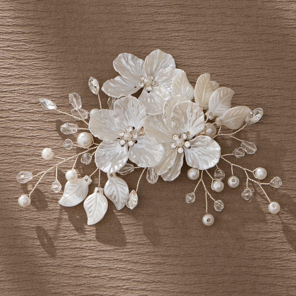 Crystal Pearl Flower Bridal Headwear Handmade Wedding Hairpin New Bride Headdress Hair Jewelry