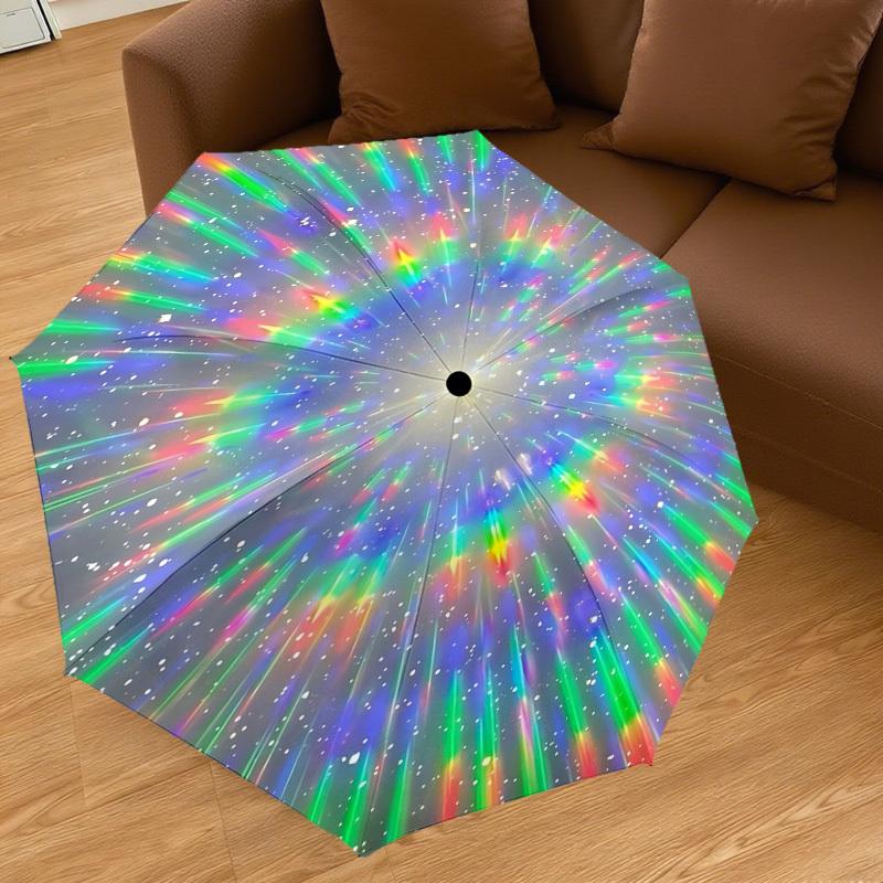 1pc Rainbow Starburst Automatic Open/Close Umbrella with Windproof, 8-Rib Sturdy Canopy, Durable Ribs, Fashionable Design1238A