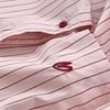 Women's Pink Pinstripe Embroidered Polo Collar Long Sleeve Shirt - Korean Spring Design