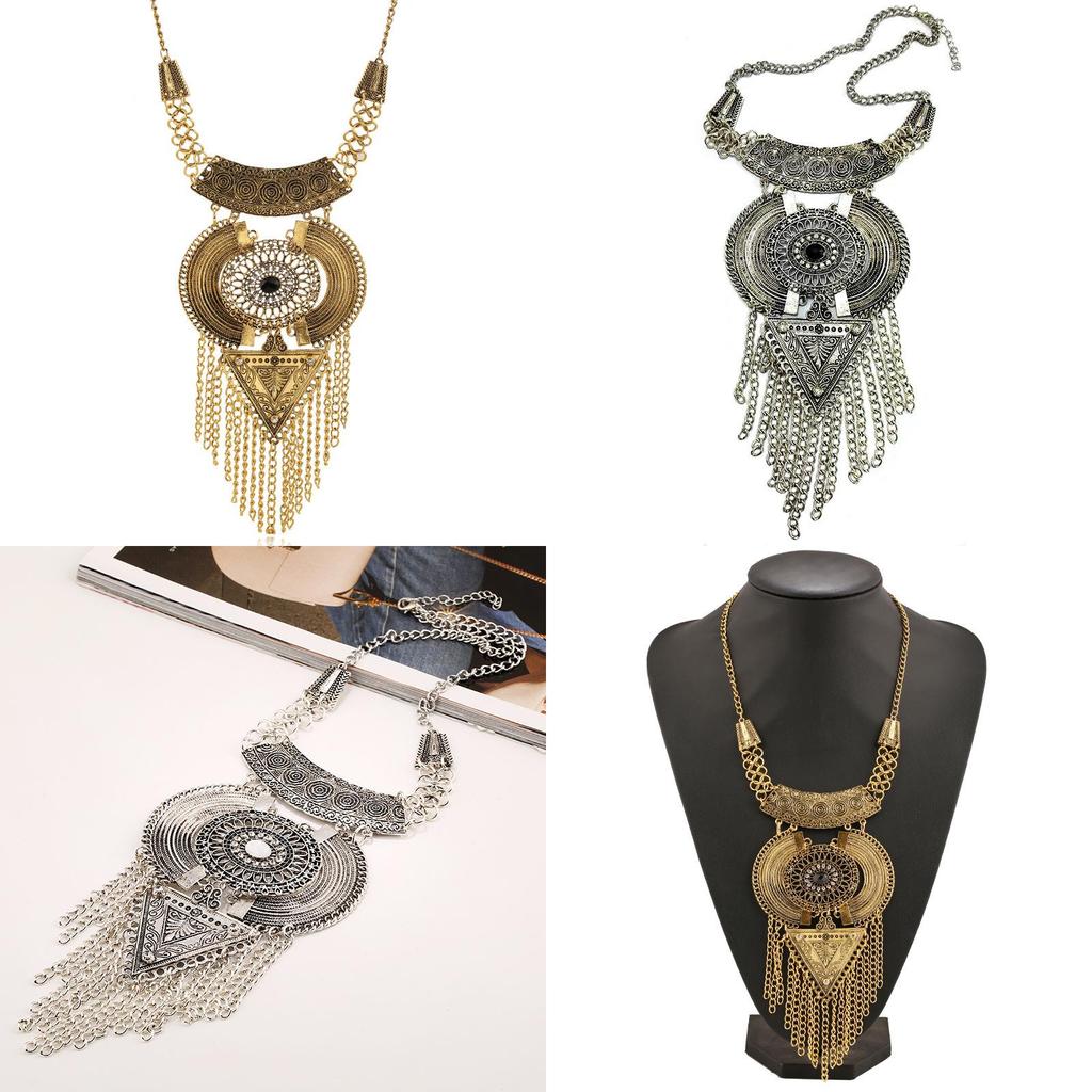 Tassel Necklace Long With Multi Layer Alloy Pendant For Trendy Retro Outfits
