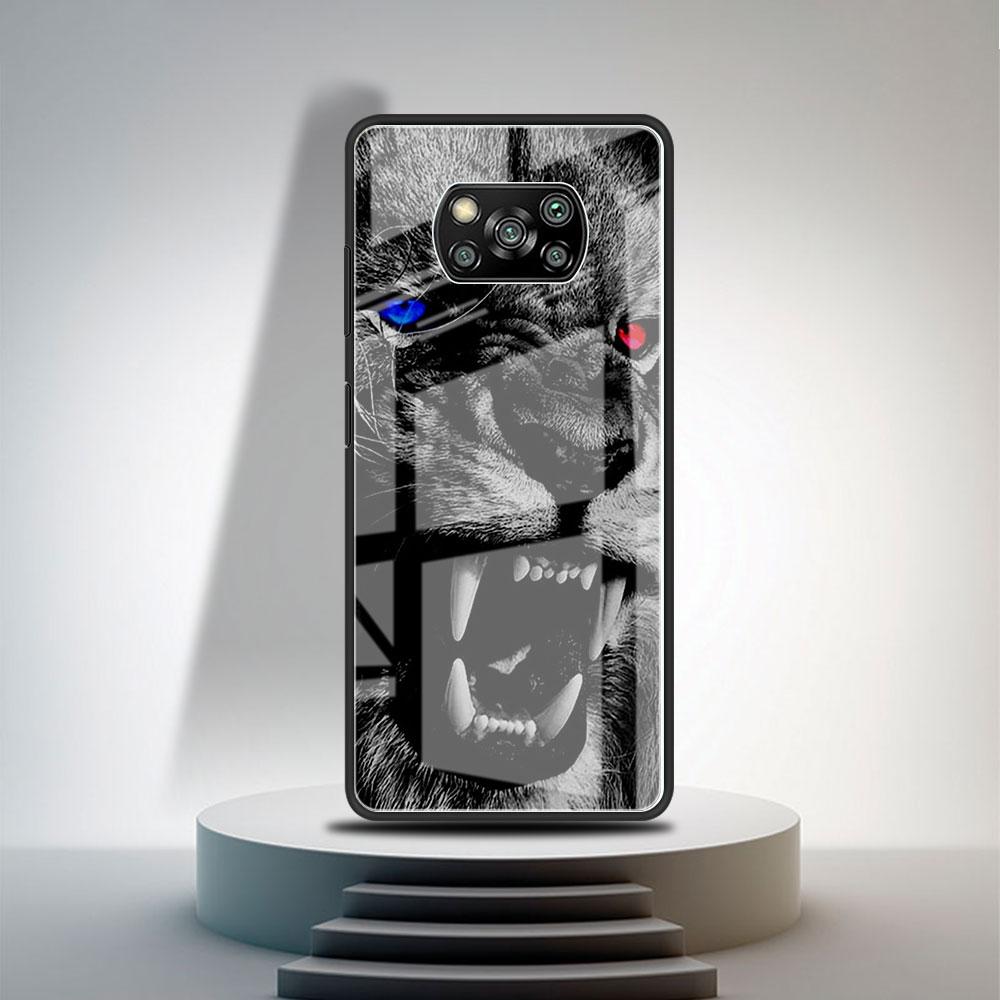 Стеклянный чехол для Xiaomi Poco X3 NFC 11 Lite 11T F3 M3 для Redmi Note 11 10 9 8 Pro 10S 9S 9A 9C, чехол для телефона Лев Волк
