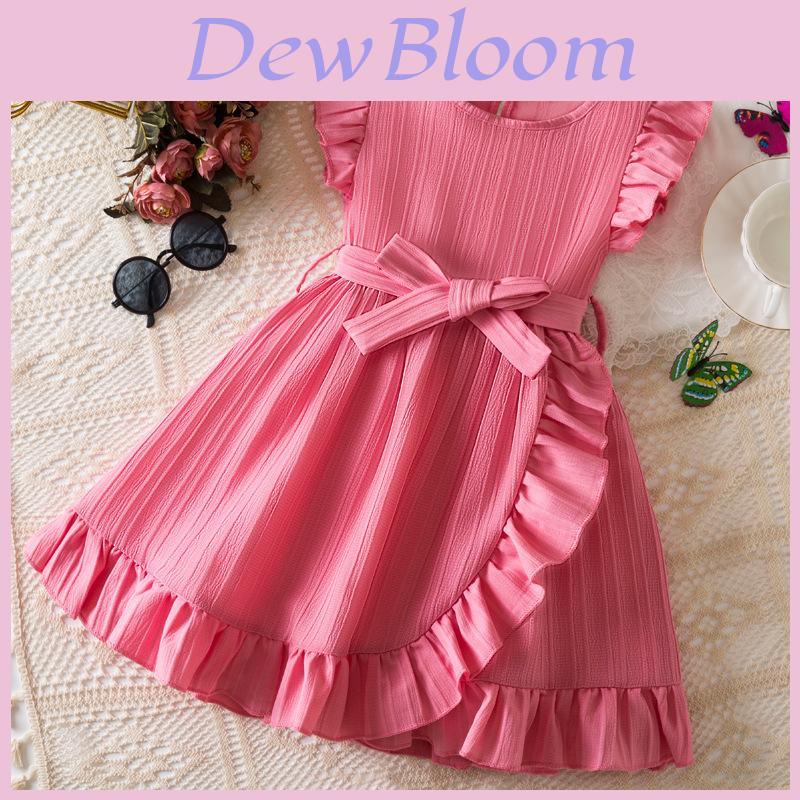 Princess Girl Summer Dress With Ruffle Trim And Bow For Toddler Girls