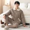 Pajamas Men'S Winter Three-Layer Thickened Fleece Woven Cotton-Padded Jacket Men'S Autumn And Winter Coral Fleece Loungewear