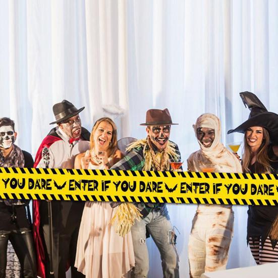 Halloween Warning Tape Plastic Skull Keep Out Danger Ribbon Warning Line Spooky Party Prop for Door Window Wall Tree Gate Yard Lawn