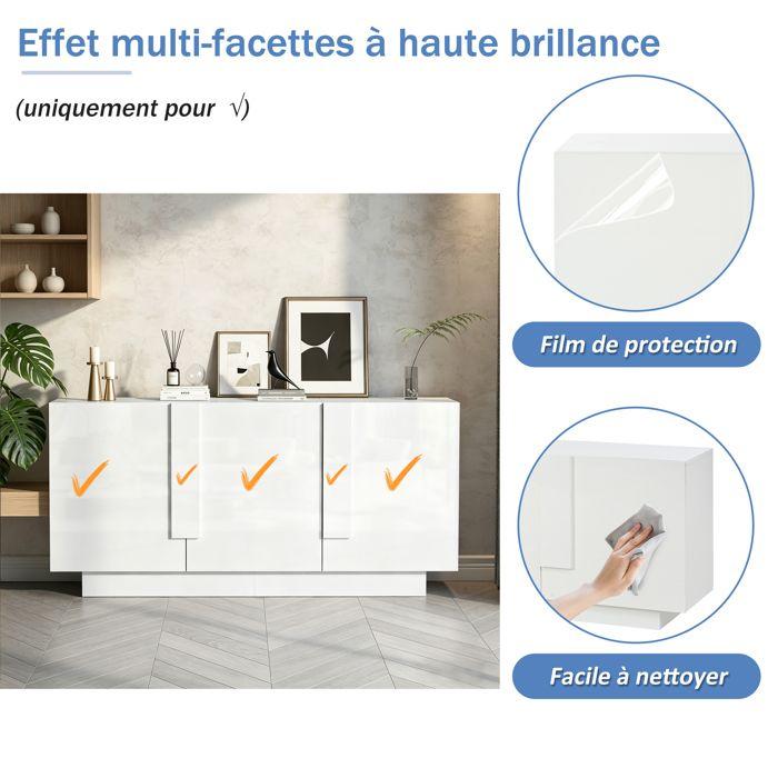 Buffet salon blanc brillant 160 x 35 x 60 cm 3 portes 6 compartiments étagères réglables grand rangement commode moderne chic déco!