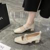 2024 Женские туфли Мэри Джейн Модные туфли на низком каблуке без застежки Женские элегантные гладиаторские туфли на высоком каблуке для улицы