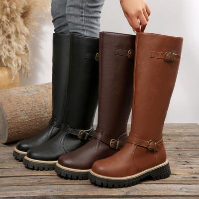 Женские ботфорты на высоком каблуке широкой полноты, длинные ботинки на молнии с квадратной пряжкой, зимние ботфорты в европейском стиле выше колена