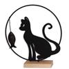 [A2493] - Metal Wood Decoration 'Cat' Black Beige - 28x25x6 Cm (chinese Shadow)