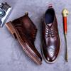 Модные мужские осенне-зимние теплые ботинки-броги из резной кожи с плюшевой подкладкой, уличные ботинки из коровьей кожи на шнуровке, мужские ботинки в британском стиле ретро, ботинки для инструментов