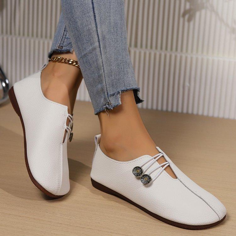 Women's Genuine Leather Ladies Breathable Summer Shoes Women Flats Slip-On Loafers Round Toe Soft Flat Shoes Casual