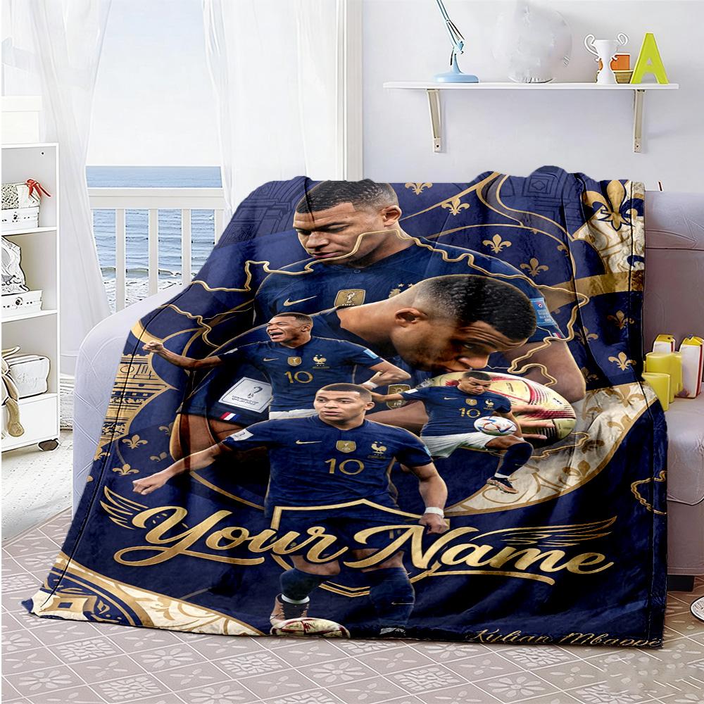 Mbappe Personalized Text Blanket Throw Customizable Blanket Soft Warm Cozy Versatile For Bedding Chair Living Room Office Chair For All Occasions