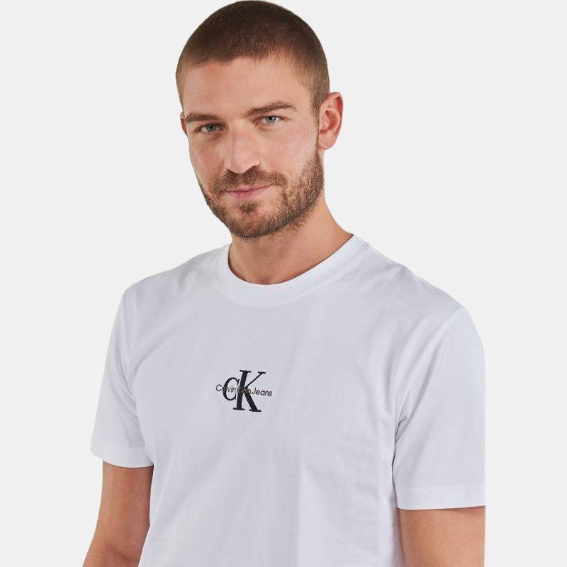 Calvin Klein Однотонный вышитый логотип с круглым вырезом, короткий рукав, футболка для мужчин, топы, белый цвет J30J325649-YAF