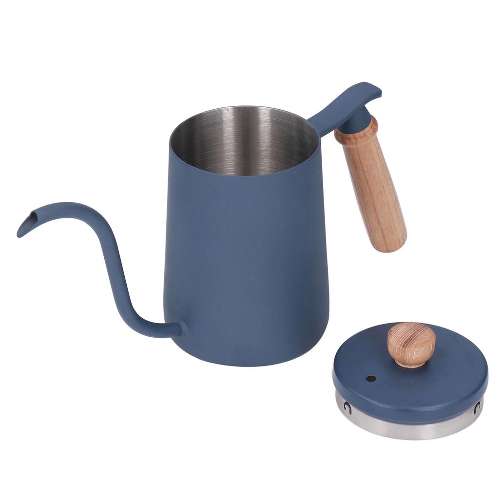 Чайник для заваривания кофе 600 мл с изогнутой шеей и вентиляционным отверстием из деревянной ручки из пищевой нержавеющей стали