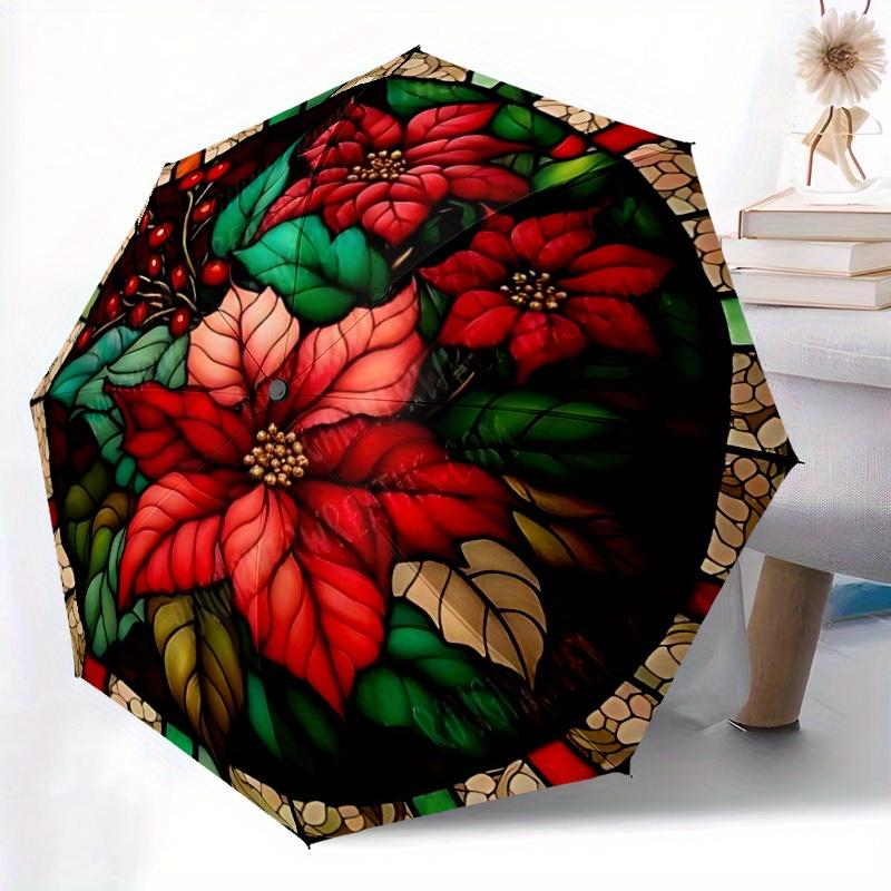 1pc Stained Glass Pattern Automatic Opening/Closing Folding Umbrella with 56 Ribs, Plastic Handle, Windproof Portable Sunshade Umbrella y250726096