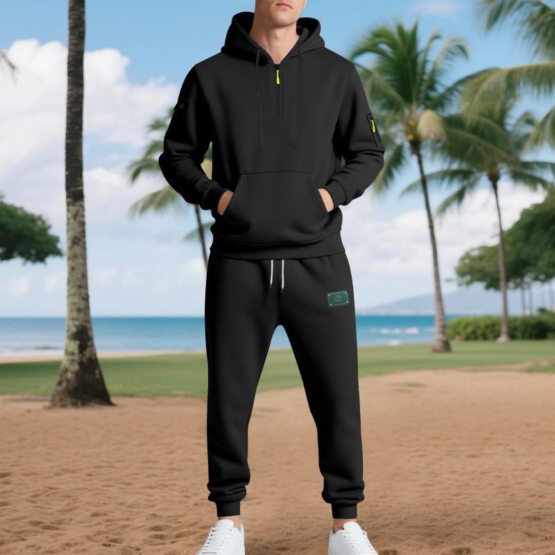 Mens Winter Warm Fleece-Lined Casual Workwear Set Hooded Sweatshirt Pants Sporty Streetwear