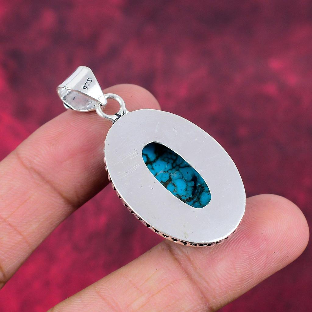 Подвеска из драгоценного камня ручной работы с синей бирюзой, антикварная ювелирная подвеска из стерлингового серебра 925 пробы, для подарка на помолвку