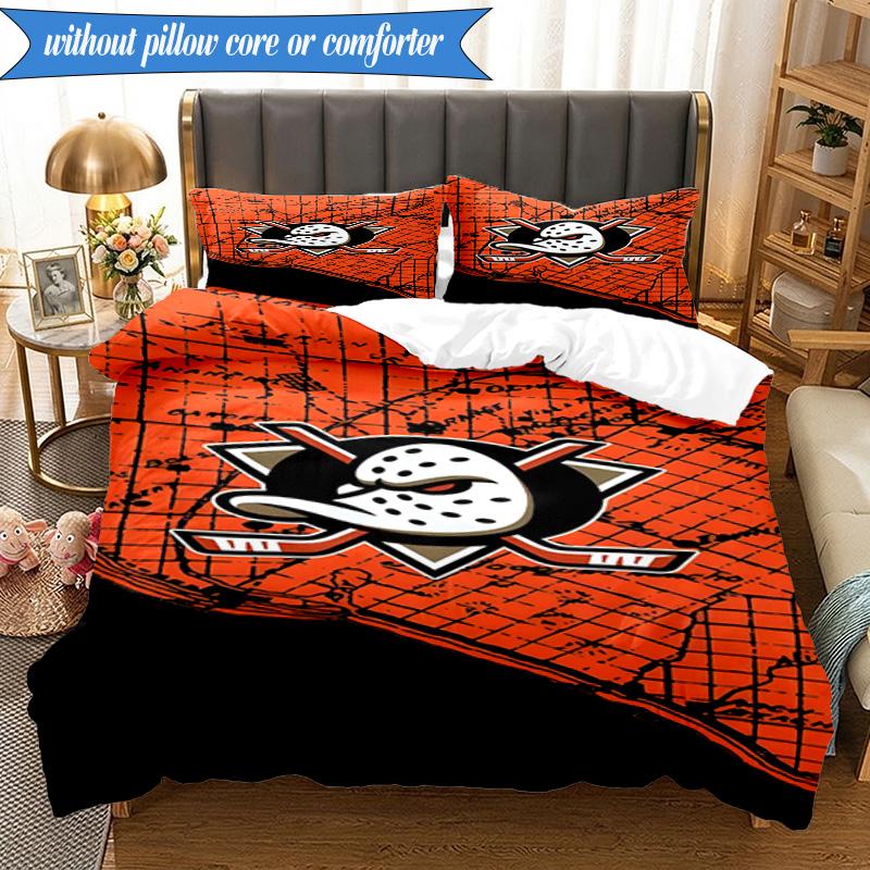 3PCS Anaheim Ducks Hockey Team Bedding Set 2D Printing (Includes 1 Duvet Cover + 2 Pillowcases Coreless), Bedroom decor,Fan gift