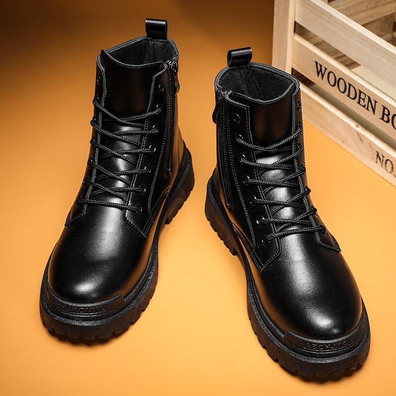 Модные мужские ботильоны, черные повседневные высокие туфли, кроссовки, мужские новые кожаные ботинки, классические мужские мотоциклетные ботинки на молнии, 2023