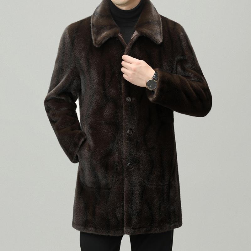 Мужская новая зимняя шуба из золотистой норки средней длины, деловая повседневная ветровка, однотонное двустороннее пальто
