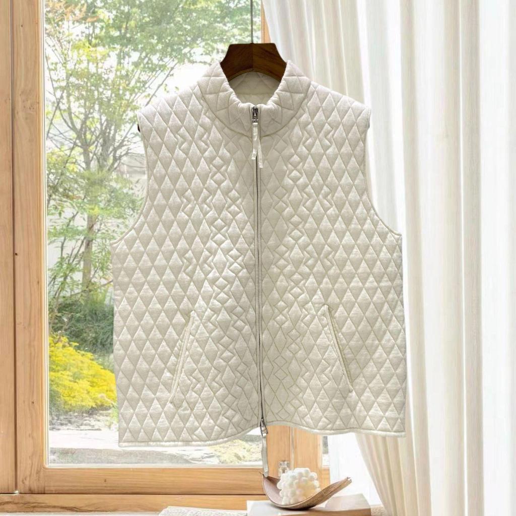 Nanyou Women's Diamond Pattern Wool Stand Collar Zipper Vest - Stylish & Versatile for Autumn/Winter Layering