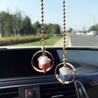 Автомобильный кулон Lucky Cat, зеркало заднего вида, украшение, керамика, сплав, аксессуары для приборной панели, подарок