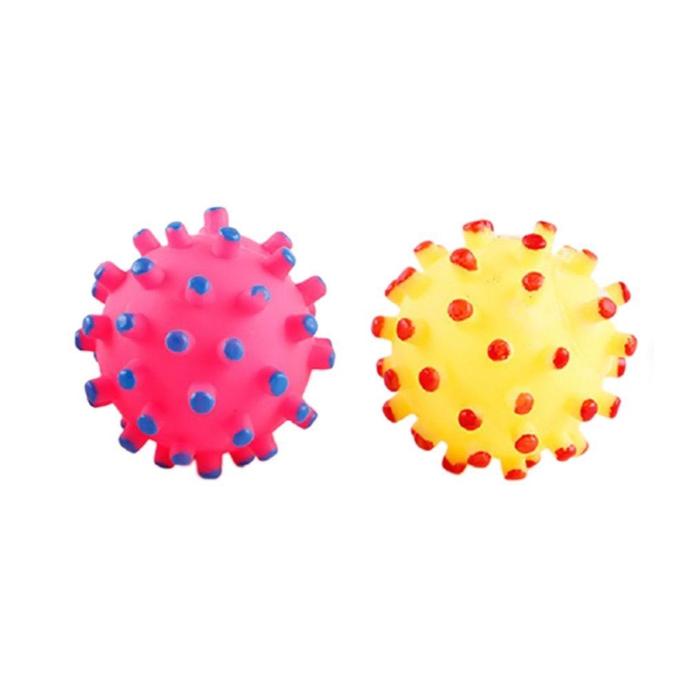 Color Interactive Play Teeth Cleaning Crazy Soft Rubber Dog Chew Ball Squeaky Sound Funny Pet Toys