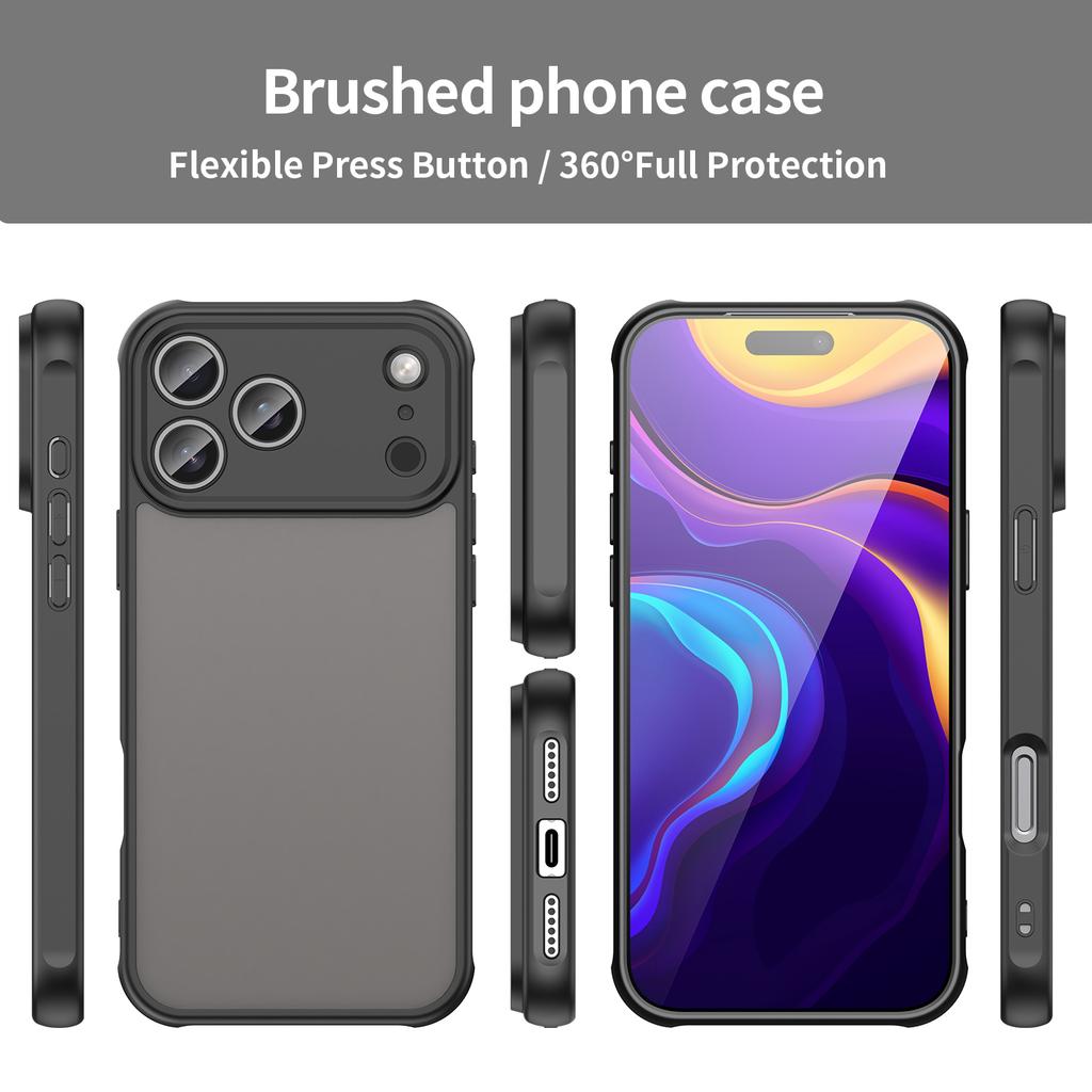 For iPhone 17 Pro Case Drop Proof Airbags Frosted Translucent PC+TPU Phone Back Cover