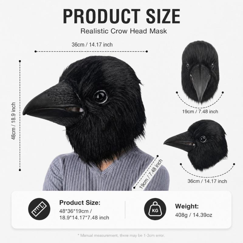 Animal Crow Mask Black Old Crow Bird Head Festival Show Dress Up Props Eagle Hood Crow Head Hood Giant Beak Black