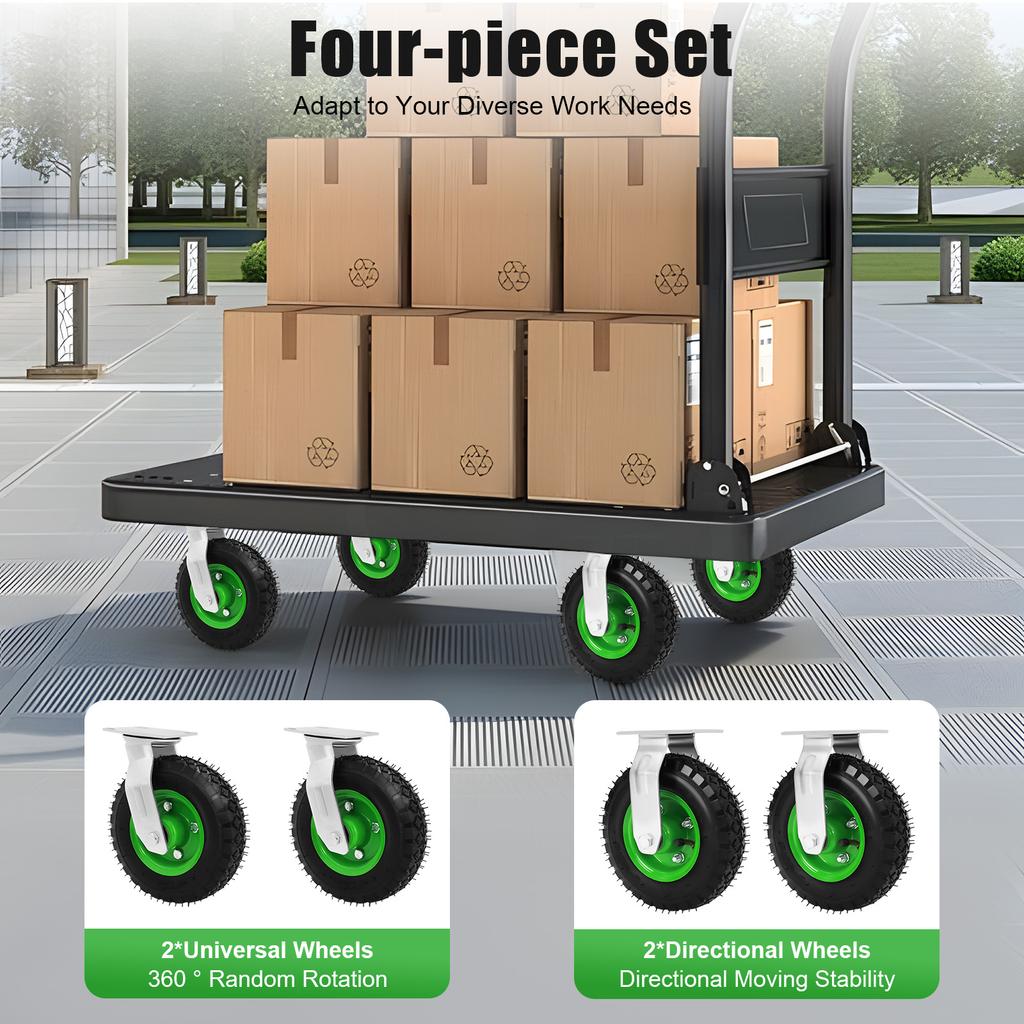 4Pcs 8" Pneumatic Air Tire Wheel Caster Set, 2 Rigid & 2 Swivel Wheels, 220.46lbs Capacity, Universal & Directional Wheel Combo