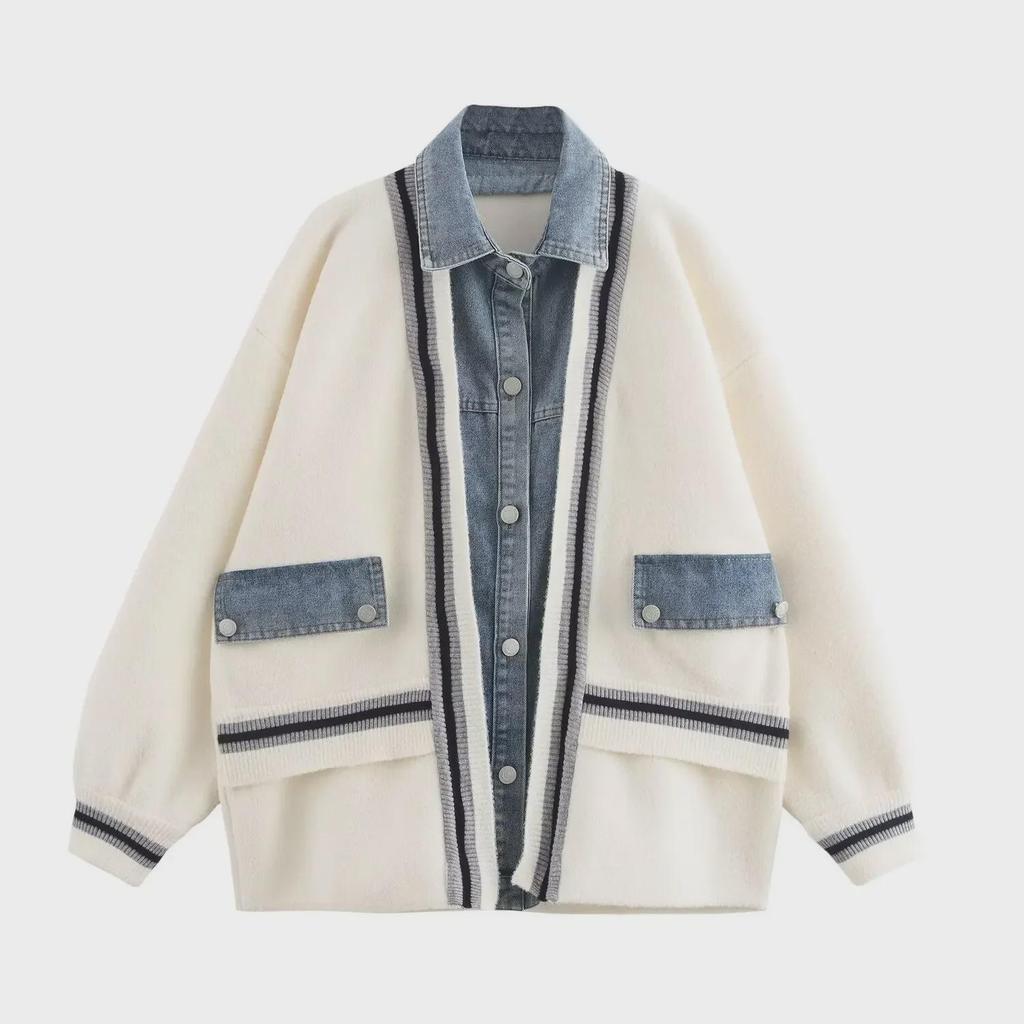 Женский европейский джинсовый вязаный кардиган-свитер