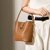 New High-end Large-capacity Cowhide Bucket Bag, Leather Versatile Simple Niche Portable Messenger Shoulder Bag