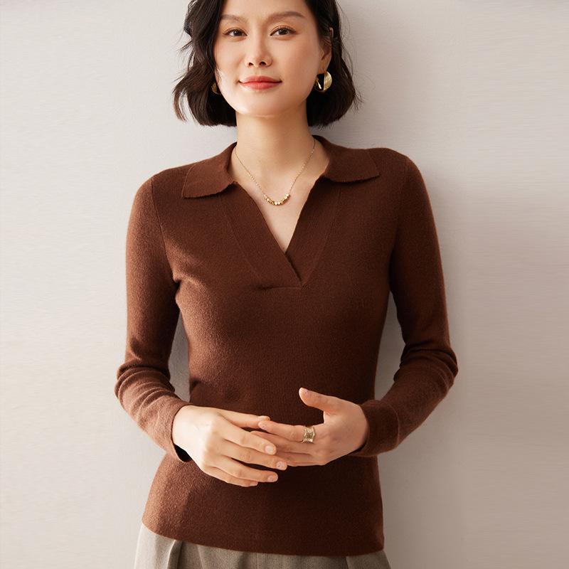 Women's Loose Cashmere Polo Neck Sweater - Autumn/Winter Long Sleeve Knit Pullover