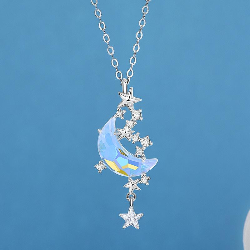 Новое ожерелье с подвеской в ​​виде звезды и луны, ожерелье с лунным камнем, женская мода, подарок на день Святого Валентина, годовщину