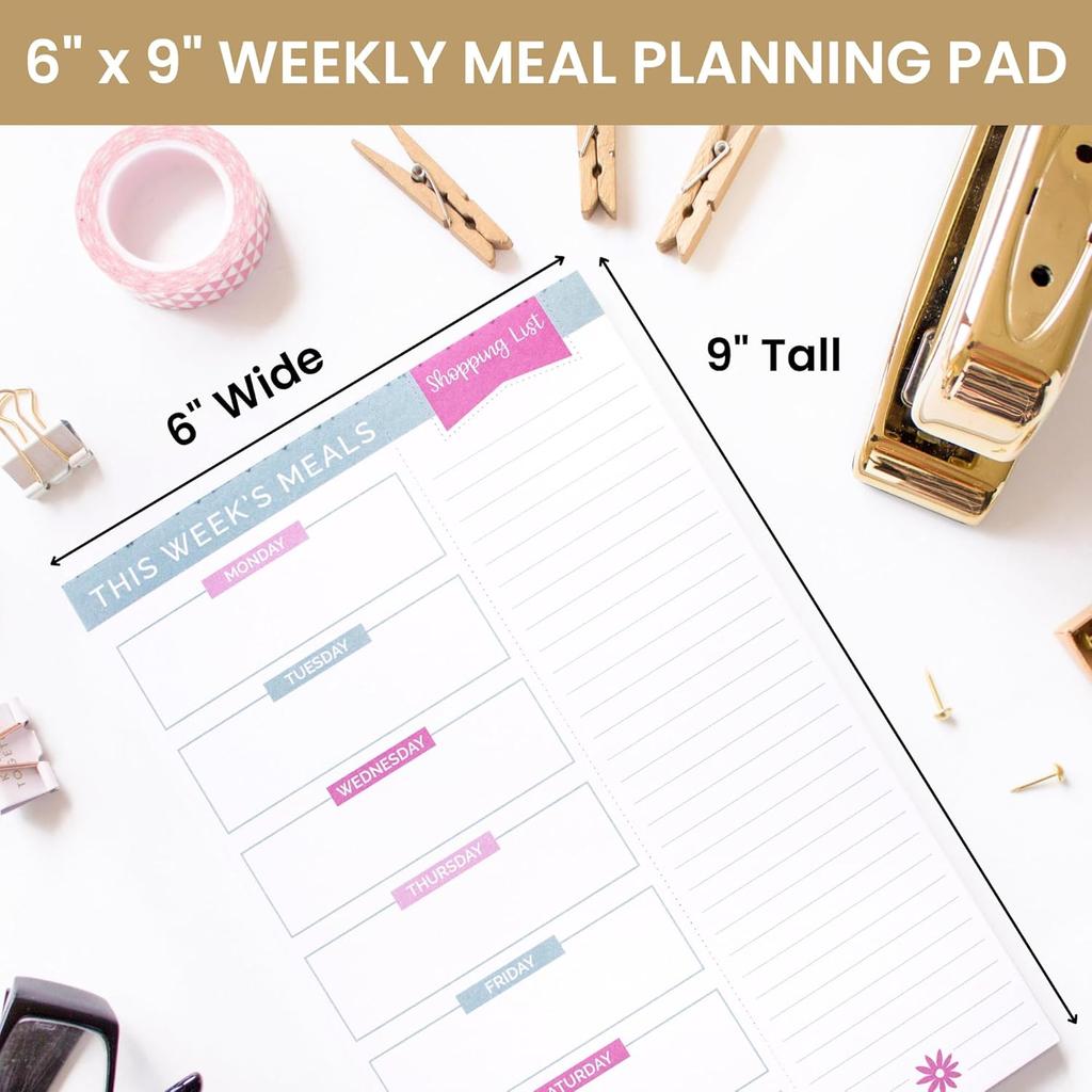 bloom daily planners Weekly Meal Planning Pad - Magnetic Hanging Refrigerator Menu Planner with Tear-Off Sheets & Perforated Grocery Shopping Lists -