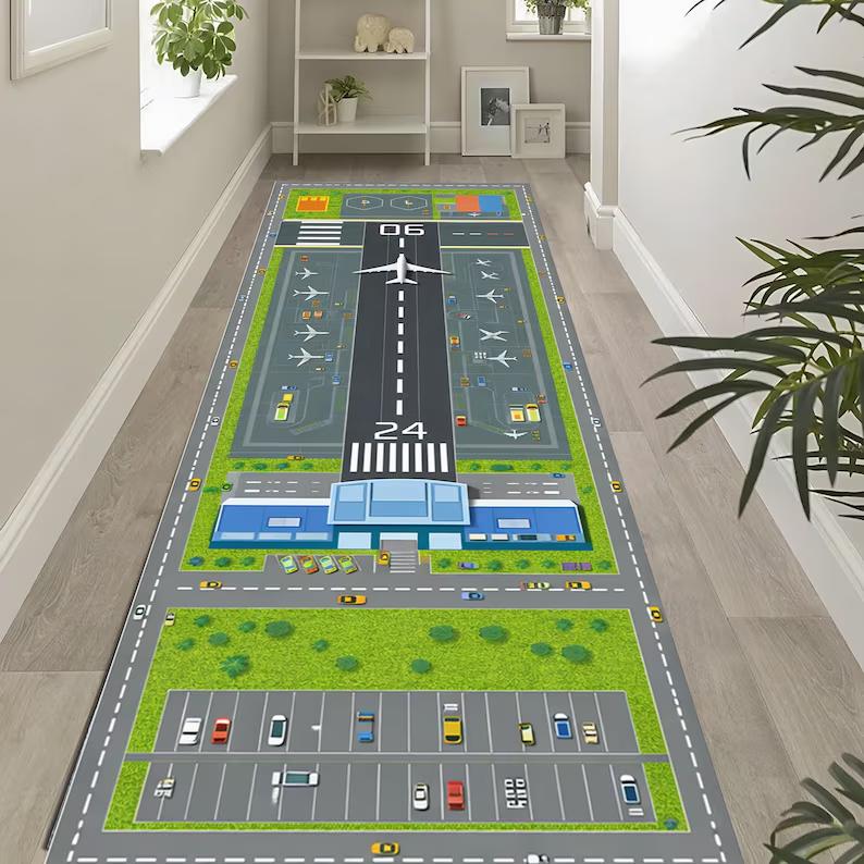 Airport Runway Runner Rug Aviation Carpet Terminal Map Design Kids Playroom Home Decor