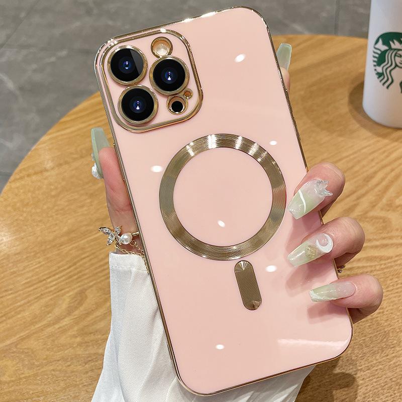 Подходит для iPhone16Pro Магнитный чехол для телефона, гальванизированный однотонный цвет Apple 15 Full Cover Anti-Drop 14 Защитный чехол