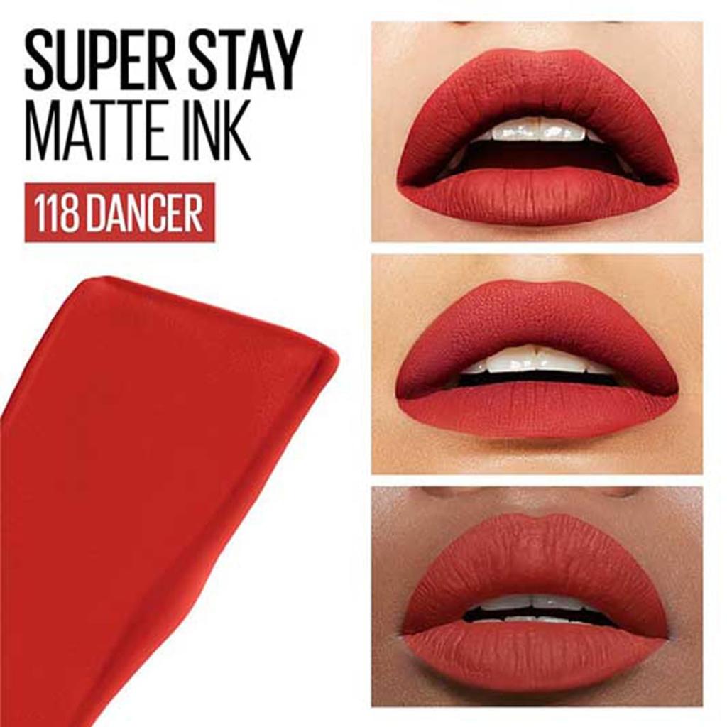 Maybelline New York Superstay Matte Ink Liquid Lipstick 118 Dancer 5ml Long Lasting Lip Color Non Transferable 16 Hour Wear Velvety Matte Finish