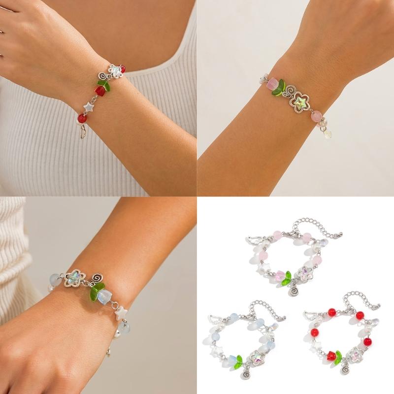 Модный браслет ручной работы с цветочными кисточками, цепочка с цветочным узором и бусинами, регулируемая длина, браслет, ювелирные изделия для женщин