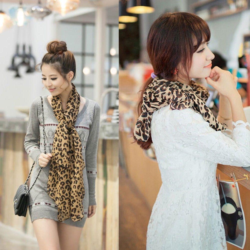 Ladies Women's Fashion Stylish Silk Gauz Chiffon Soft Stole Leopard Shawl Scarves Scarf Wrap