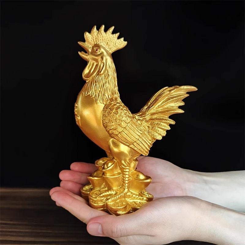 Golden Chicken Decoration Gold Plating Lucky Cock Resin Statue Living Room TV Cabinet Figurines Chinese Decorations