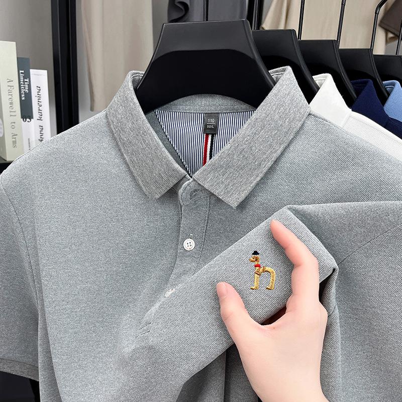 Футболка с короткими рукавами, мужская, средняя и зеленая, с воротником-лацканами, деловая, повседневная, однотонная, с простой вышивкой