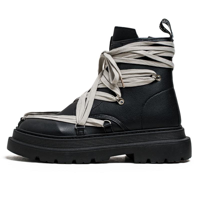 Мода Новые Модные Мотоциклетные Ботинки Мужские Ремни Дизайнерские Мужские Белые Ботинки Уличная Обувь На Платформе Мужские Черные Кожаные Короткие Ботинки-Бочки