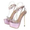 Fashion Runway Style Purple Platform High Heels Transparent Sandals for Women Sexy Open Toe Wedding Banquet Shoes Women Stripper Heels
