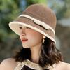 Женская французская соломенная шляпа с бантом контрастного цвета, шляпа-ведро для отдыха на открытом воздухе, солнцезащитный козырек от солнца
