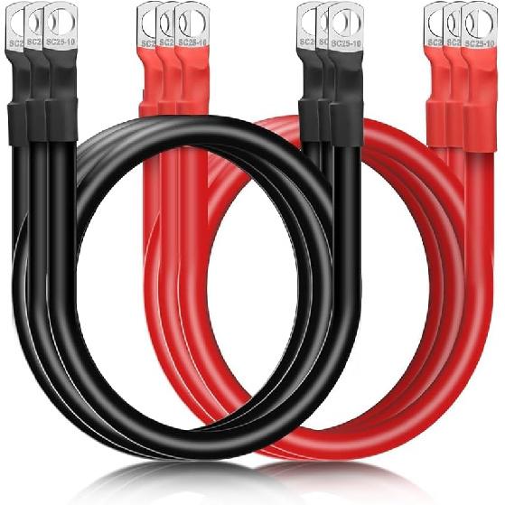 Linkstyle 6 PCS 4 AWG 12 Inch Battery Cables, 30CM Marine Battery Power Inverter Copper Wire Set, With 3/8" Tinned Copper Lugs, For Automotive Solar,